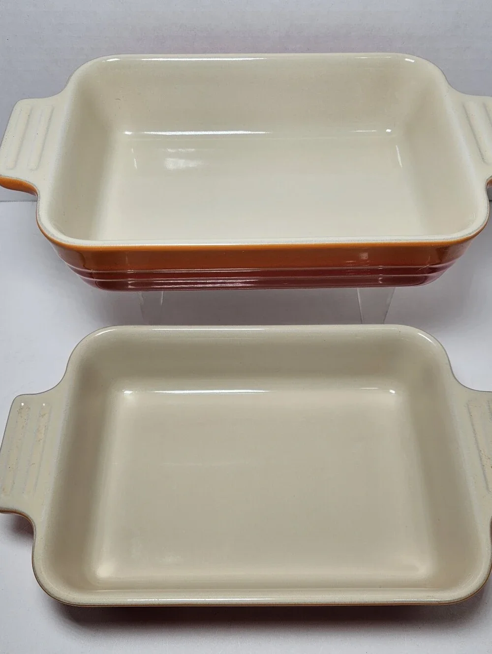 Le Creuset Flame Volcanic Set of 2 Stoneware Rectangular Casserole Dishes 16oz